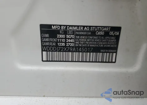 2009 Mercedes-Benz Cls 550 z USA, uszkodzony, nr VIN WDDDJ72X79A145017